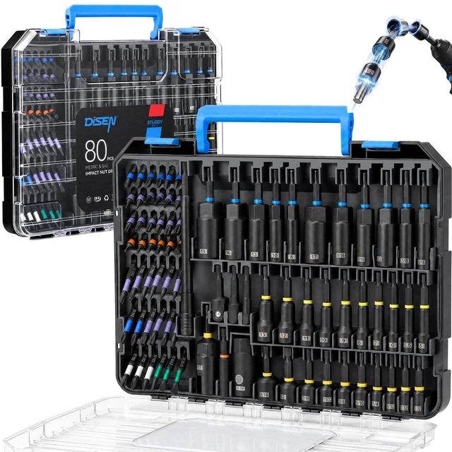 Main image of 80-Pieces Magnetic Impact Nut Driver Set Metric & SAE | with Socket Adapters Impact Driver Bit Set Socket Set Deep Nut Driver Wing Nut Driver Tool Set Gift for Father and Friend