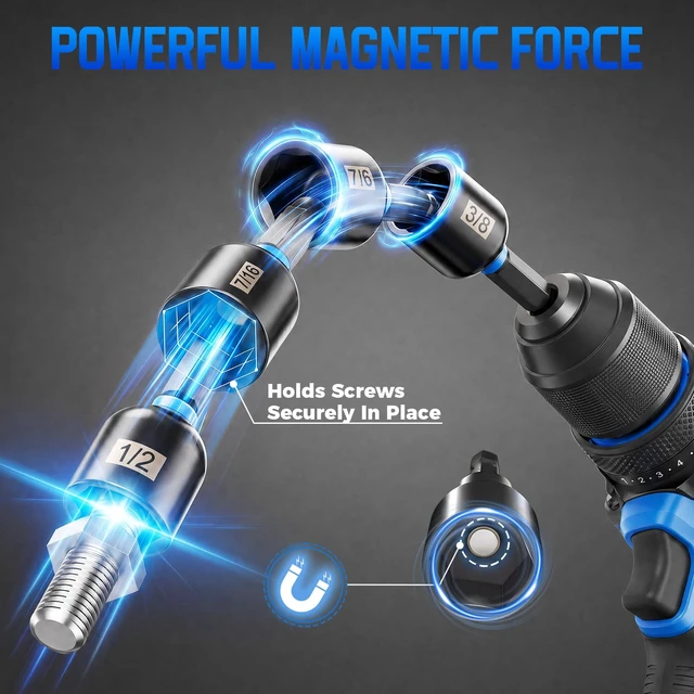 Alt view image 5 of 7 - 80-Pieces Magnetic Impact Nut Driver Set Metric & SAE | with Socket Adapters Impact Driver Bit Set Socket Set Deep Nut Driver Wing Nut Driver Tool Set Gift for Father and Friend