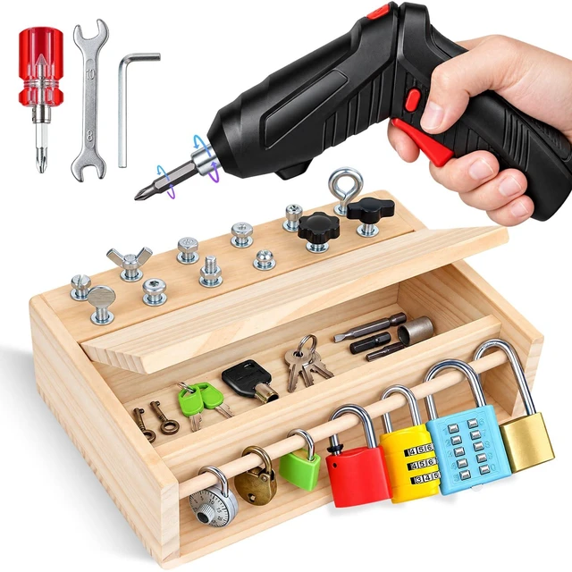 Main image of Montessori Screwdriver Board Set, Lock and Key Toy, Toddler Tools 3-5 | Drill Toy, Montessori Toys for 4 Year Old Kids with 12 Screws, 7 Locks, Toy Keys, Screwdriver for Fine Motor Learning