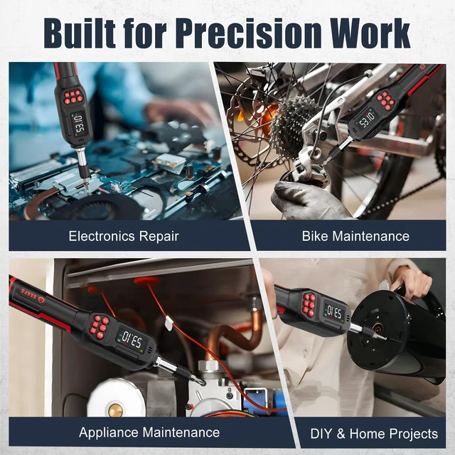 Alt view image 6 of 7 - Torque Screwdriver 1/4" Digital for Gunsmithing, 2.65-53.10 in.lb | ±2% Accuracy, 0.3-6Nm, Electronic Digital Torque Wrench Screwdriver Set with 31Bits,LCD Display & Audible Buzzer for Bike