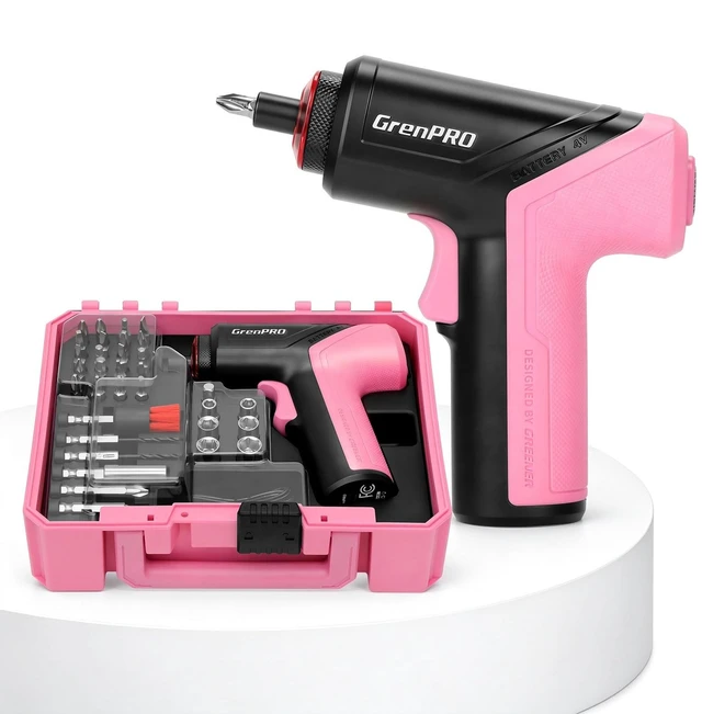 Main image of 3.6V Cordless Electric Screwdriver Set, 34-Piece, Pink | LED Work Light, USB-C Rechargeable, 5Nm, 200 RPM, Drill Bits & Accessories, Power Tool for Home Repairs & Furniture Assembly