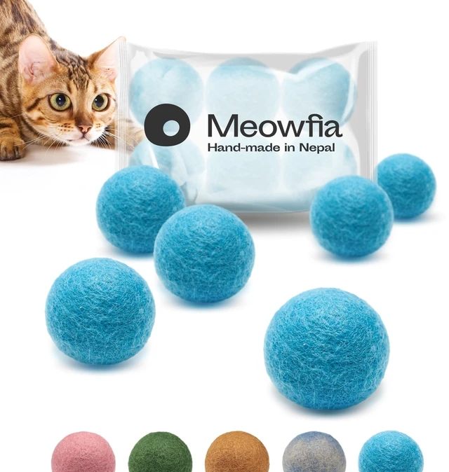 Main image of Wool Ball Toys - 6-Pack of Safe for Cats and Small Dogs Balls - 1.5 Inch Felted Wool Cat Toy and Dog Toy - Perfect with Cat Cave - Silent - Mini Tennis Balls - (1,5in/Aquamarine)