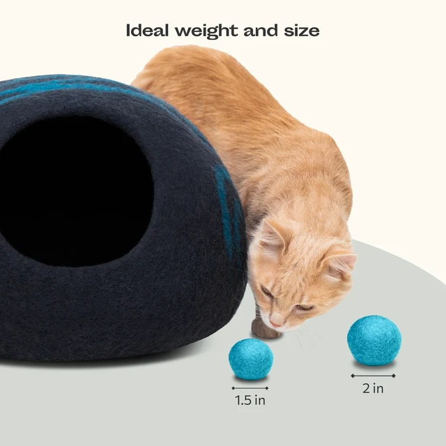 Alt view image 3 of 6 - Wool Ball Toys - 6-Pack of Safe for Cats and Small Dogs Balls - 1.5 Inch Felted Wool Cat Toy and Dog Toy - Perfect with Cat Cave - Silent - Mini Tennis Balls - (1,5in/Aquamarine)