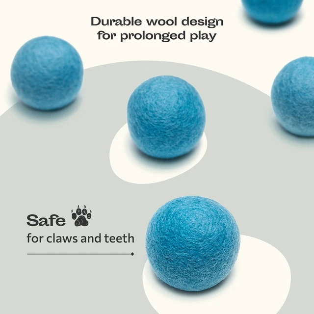 Alt view image 5 of 6 - Wool Ball Toys - 6-Pack of Safe for Cats and Small Dogs Balls - 1.5 Inch Felted Wool Cat Toy and Dog Toy - Perfect with Cat Cave - Silent - Mini Tennis Balls - (1,5in/Aquamarine)