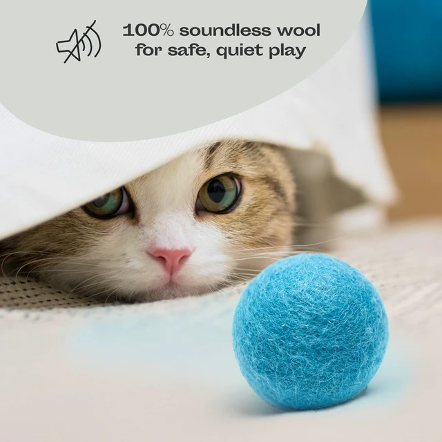 Alt view image 6 of 6 - Wool Ball Toys - 6-Pack of Safe for Cats and Small Dogs Balls - 1.5 Inch Felted Wool Cat Toy and Dog Toy - Perfect with Cat Cave - Silent - Mini Tennis Balls - (1,5in/Aquamarine)
