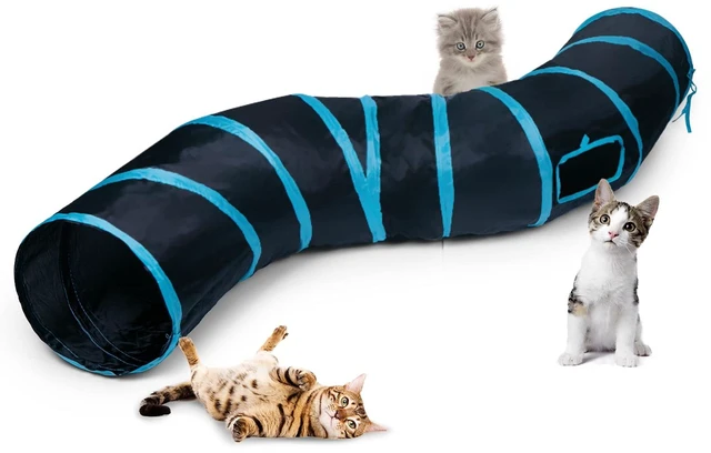 Main image of Cat Tunnel, S-2-Way Cat Tunnels for Indoor Cats, Collapsible Cat Play Tunnel, Interactive Toy Maze Cat House with 1 Play Ball for Cats, Puppy, Kitty, Kitten, Rabbit (Blue & Black)