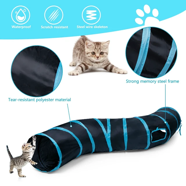 Alt view image 3 of 7 - Cat Tunnel, S-2-Way Cat Tunnels for Indoor Cats, Collapsible Cat Play Tunnel, Interactive Toy Maze Cat House with 1 Play Ball for Cats, Puppy, Kitty, Kitten, Rabbit (Blue & Black)