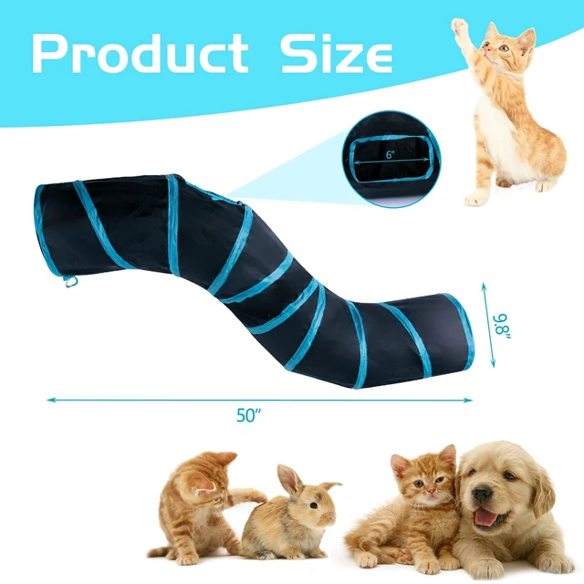 Alt view image 2 of 7 - Cat Tunnel, S-2-Way Cat Tunnels for Indoor Cats, Collapsible Cat Play Tunnel, Interactive Toy Maze Cat House with 1 Play Ball for Cats, Puppy, Kitty, Kitten, Rabbit (Blue & Black)