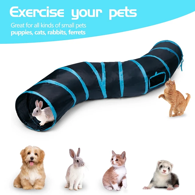 Alt view image 5 of 7 - Cat Tunnel, S-2-Way Cat Tunnels for Indoor Cats, Collapsible Cat Play Tunnel, Interactive Toy Maze Cat House with 1 Play Ball for Cats, Puppy, Kitty, Kitten, Rabbit (Blue & Black)