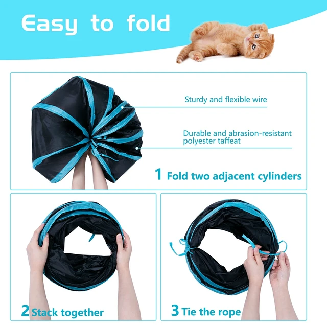 Alt view image 4 of 7 - Cat Tunnel, S-2-Way Cat Tunnels for Indoor Cats, Collapsible Cat Play Tunnel, Interactive Toy Maze Cat House with 1 Play Ball for Cats, Puppy, Kitty, Kitten, Rabbit (Blue & Black)