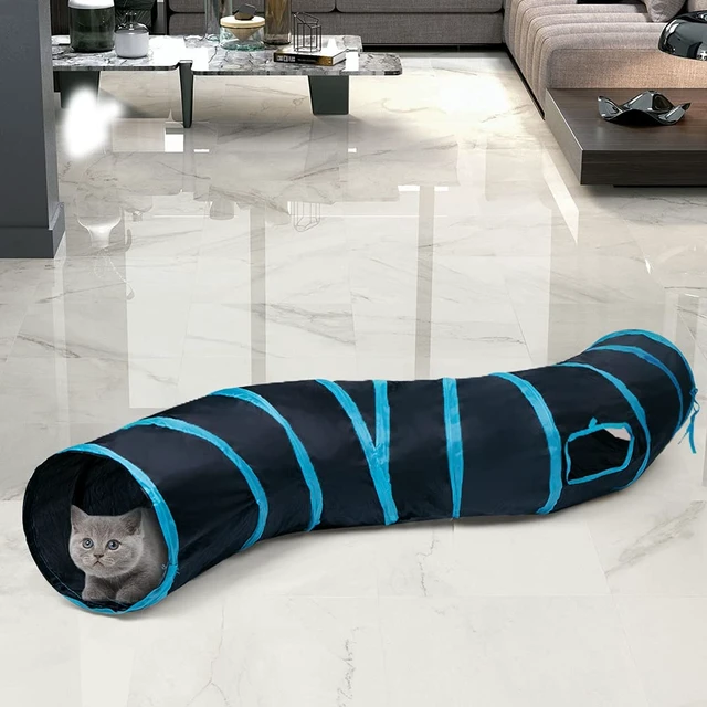 Alt view image 7 of 7 - Cat Tunnel, S-2-Way Cat Tunnels for Indoor Cats, Collapsible Cat Play Tunnel, Interactive Toy Maze Cat House with 1 Play Ball for Cats, Puppy, Kitty, Kitten, Rabbit (Blue & Black)