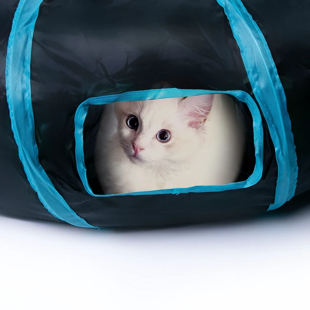 Alt view image 6 of 7 - Cat Tunnel, S-2-Way Cat Tunnels for Indoor Cats, Collapsible Cat Play Tunnel, Interactive Toy Maze Cat House with 1 Play Ball for Cats, Puppy, Kitty, Kitten, Rabbit (Blue & Black)