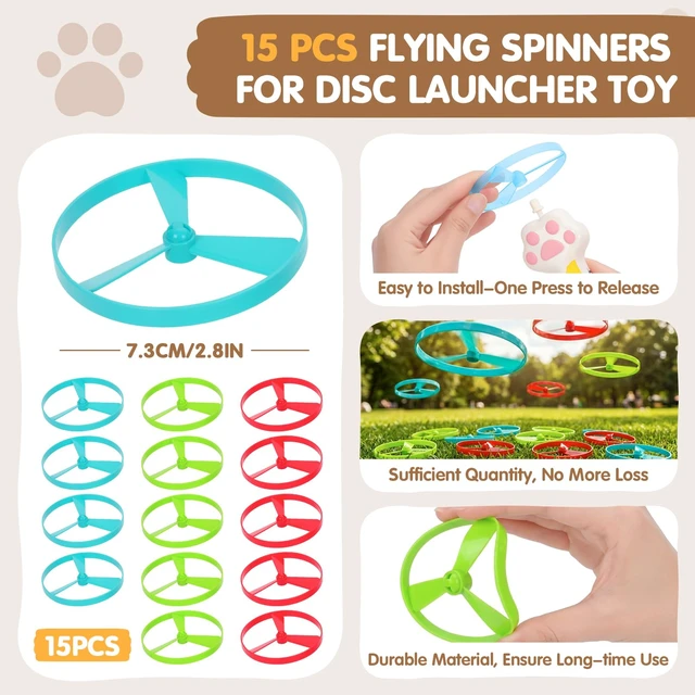 Alt view image 2 of 6 - 15 PCS Flying Spinners for Disc Launcher Interactive Cat Fetch Toy | Additional Discs for Cat Fetch Toy, Outdoor & Indoor Pet Chasing Training Hunting Toy