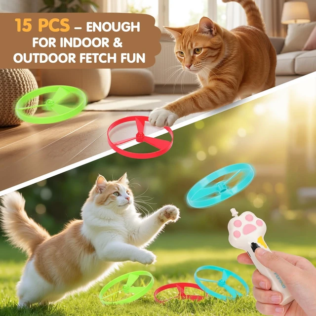 Alt view image 4 of 6 - 15 PCS Flying Spinners for Disc Launcher Interactive Cat Fetch Toy | Additional Discs for Cat Fetch Toy, Outdoor & Indoor Pet Chasing Training Hunting Toy