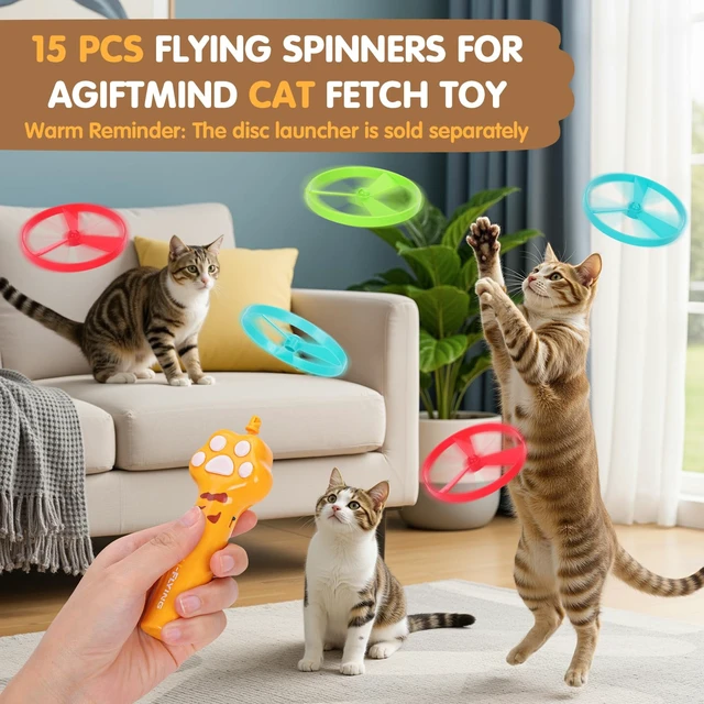 Alt view image 5 of 6 - 15 PCS Flying Spinners for Disc Launcher Interactive Cat Fetch Toy | Additional Discs for Cat Fetch Toy, Outdoor & Indoor Pet Chasing Training Hunting Toy