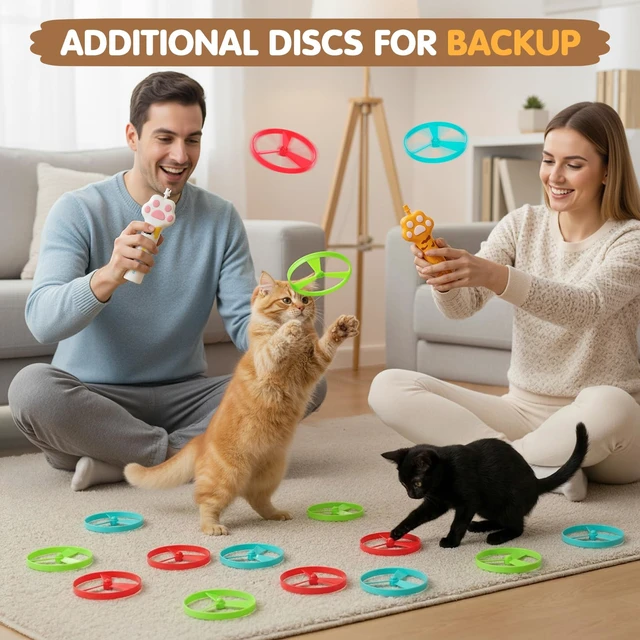 Alt view image 6 of 6 - 15 PCS Flying Spinners for Disc Launcher Interactive Cat Fetch Toy | Additional Discs for Cat Fetch Toy, Outdoor & Indoor Pet Chasing Training Hunting Toy
