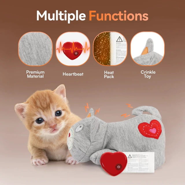 Alt view image 3 of 7 - Heartbeat Cat Plush Toy Calming Kitten Companion with Realistic Heartbeat, Anxiety Relief for Indoor Cats Dogs Pets