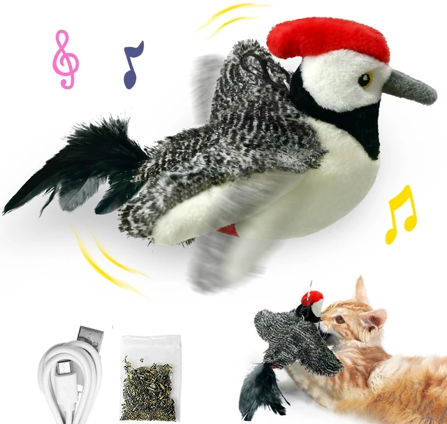 Main image of Cat Toys, Flapping Wings Cute Woodpecker, No Flying, Chirping Bird Interactive Catnip Toy for Kitten or Small Dogs, Touch Activated, Rechargeable