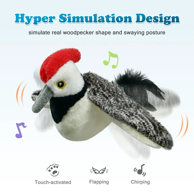 Alt view image 2 of 6 - Cat Toys, Flapping Wings Cute Woodpecker, No Flying, Chirping Bird Interactive Catnip Toy for Kitten or Small Dogs, Touch Activated, Rechargeable