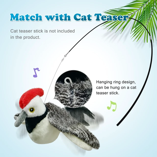Alt view image 4 of 6 - Cat Toys, Flapping Wings Cute Woodpecker, No Flying, Chirping Bird Interactive Catnip Toy for Kitten or Small Dogs, Touch Activated, Rechargeable