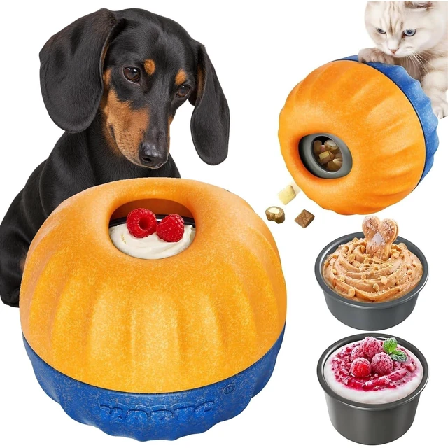 Main image of 3-in-1 Frozen Treat Toy & Dispenser Ball for Small/Tiny Dogs & Cats | Two prep-ahead cups skip messy unmolding, swap fast and keep pets focused through grooming, nail trims, crate time and meals.