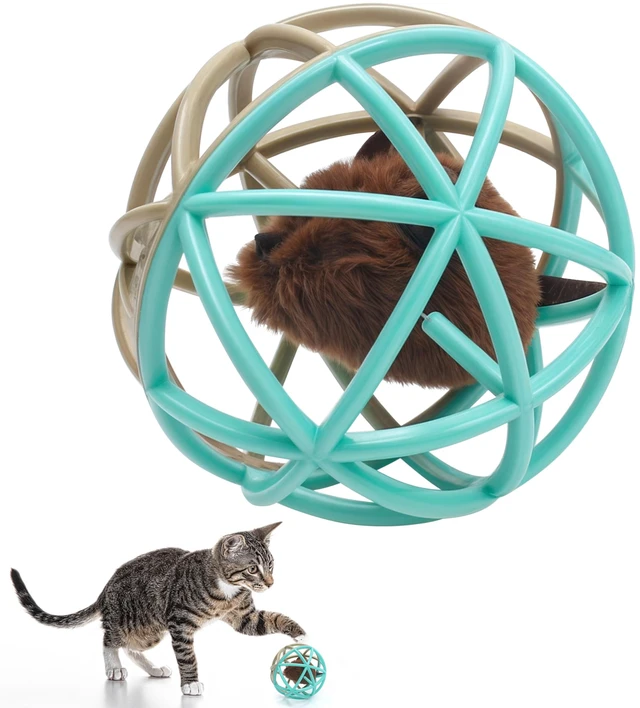 Main image of Squeaky Mouse Ball Cat Toy with Simulated Sound, 4.3in Mouse Ball Cage, Squeky Balls for Cats to Play With Indoor, Interactive Plastic Squeak Funny Toys Best for Playing Chasing Chewing Training