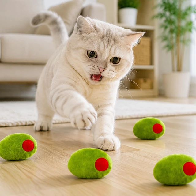 Alt view image 5 of 6 - 5Pcs Olive Catnip Crinkle Paper Sound Toys for Cat, Catmint Cat Toy Gift | Soft Cotton, Durable for Chew Kick, Catnip Filled Plush Green Olive Interactive Toy for Indoor Kittens Boredom Exercise Play