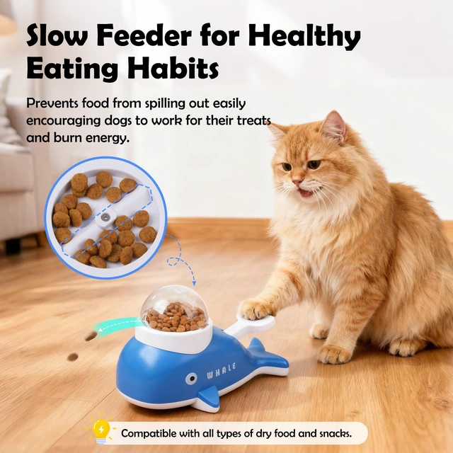 Alt view image 3 of 7 - Interactive Whale Dog Puzzle Toy & Cat Slow Feeder Food Dispenser | Whale-shaped interactive puzzle toy and slow feeder for dogs and cats