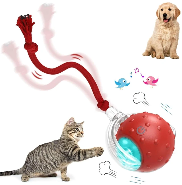Main image of Tiny Fetch Motion Dog Toy,Interactive Cat Toy Rolling Ball | Chewie Viral Dog Ball with Bird Chirping, Red Smart Automatic Rolling Pet Balls