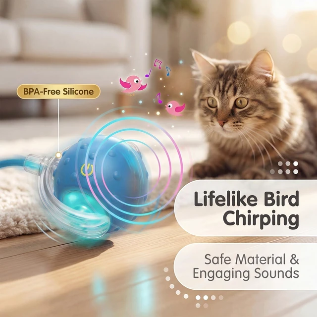 Alt view image 3 of 7 - Tiny Fetch Motion Dog Toy,Interactive Cat Toy Rolling Ball | Chewie Viral Dog Ball with Bird Chirping, Red Smart Automatic Rolling Pet Balls