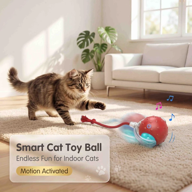 Alt view image 2 of 7 - Tiny Fetch Motion Dog Toy,Interactive Cat Toy Rolling Ball | Chewie Viral Dog Ball with Bird Chirping, Red Smart Automatic Rolling Pet Balls