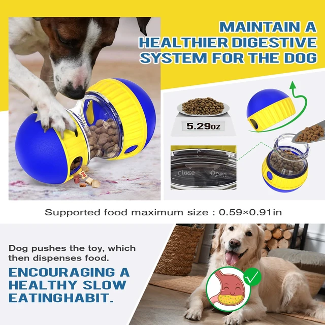 Alt view image 4 of 6 - Dog Treat Dispensing Puzzle Toy Adjustable Food Dispenser Slow Feeder Puppy Enrichment Training Rolling Ball Pet Interactive Chase Toys for Small Medium Large Dogs to Keep Them Busy