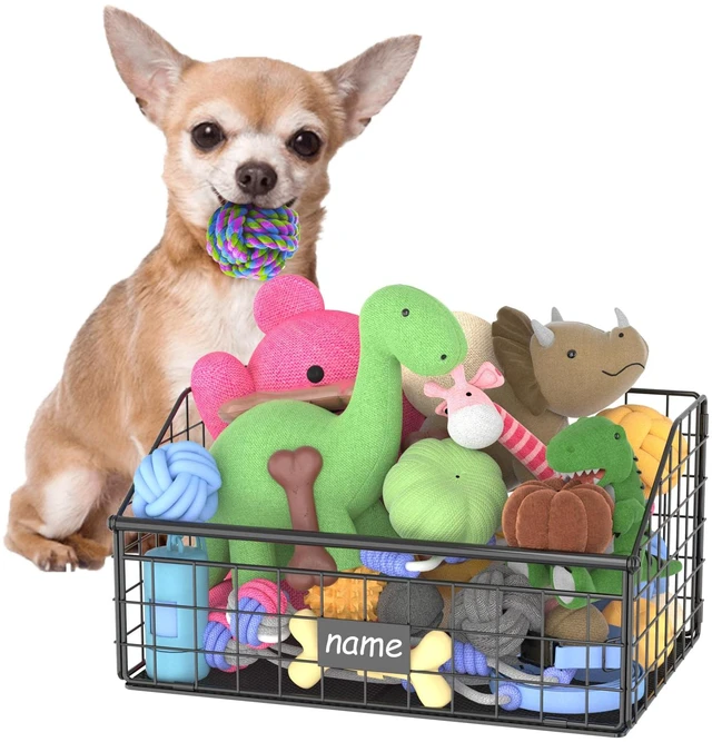 Main image of Indestructible Dog Toy basket, Small Toy Box for Dogs, Pet Toy Bin Dog Metal Basket for Toys, Toy Storage Organizer, Cat Toy Box for Living Room Area(Black)