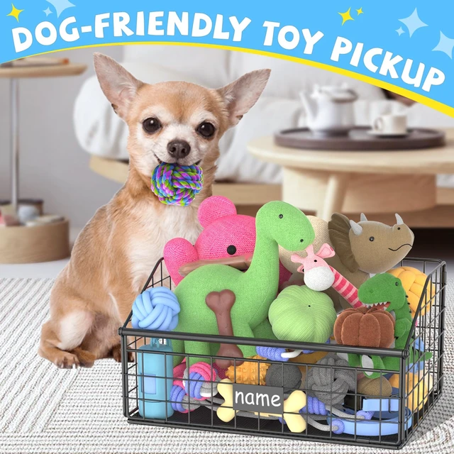 Alt view image 3 of 7 - Indestructible Dog Toy basket, Small Toy Box for Dogs, Pet Toy Bin Dog Metal Basket for Toys, Toy Storage Organizer, Cat Toy Box for Living Room Area(Black)