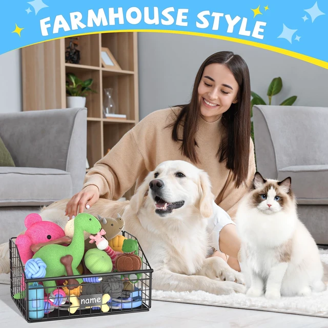 Alt view image 6 of 7 - Indestructible Dog Toy basket, Small Toy Box for Dogs, Pet Toy Bin Dog Metal Basket for Toys, Toy Storage Organizer, Cat Toy Box for Living Room Area(Black)