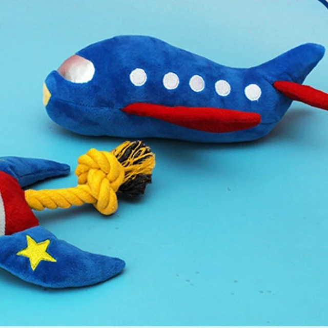Alt view image 4 of 7 - Pet Chewing Plush Plane Toy 9.45 Inch Squeaky, Bite-Tough Dog & Cat Toy for Stress Relief,Interactive Play with Teeth Cleaning Texture