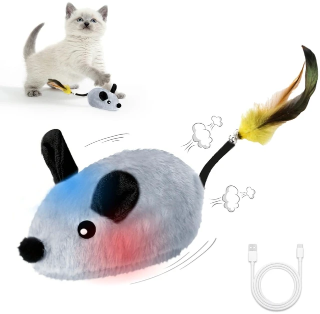 Main image of Interactive Mouse Cat Toy, Automatic Moving Fake Rat Mouse Cat Toy, Realistic Rechargeable Dog Mouse Toy with Sound & Feather & Bell, Prank Joke Scary Trick Rats for Cats Dogs