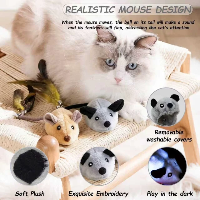 Alt view image 2 of 7 - Interactive Mouse Cat Toy, Automatic Moving Fake Rat Mouse Cat Toy, Realistic Rechargeable Dog Mouse Toy with Sound & Feather & Bell, Prank Joke Scary Trick Rats for Cats Dogs