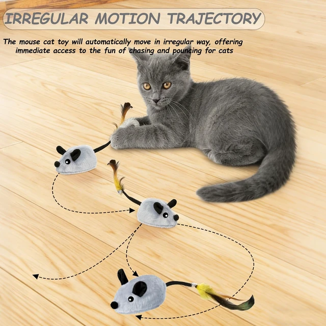Alt view image 4 of 7 - Interactive Mouse Cat Toy, Automatic Moving Fake Rat Mouse Cat Toy, Realistic Rechargeable Dog Mouse Toy with Sound & Feather & Bell, Prank Joke Scary Trick Rats for Cats Dogs