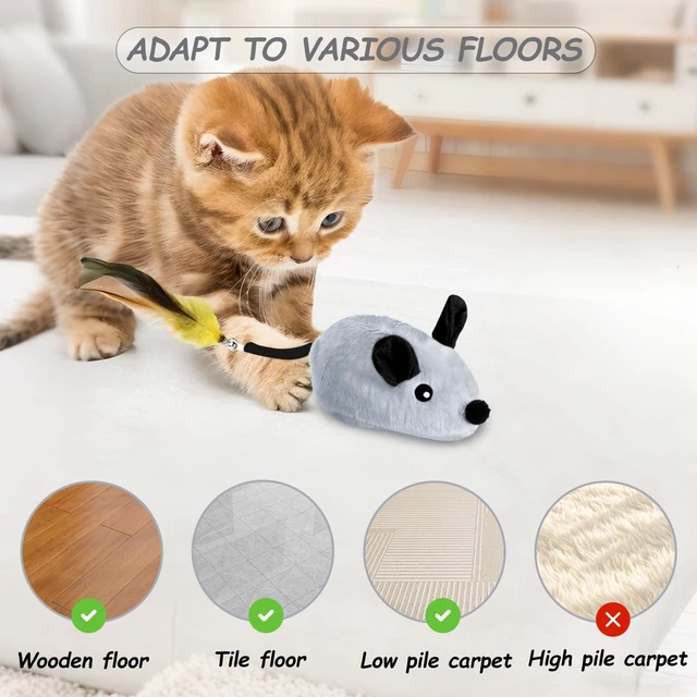 Alt view image 5 of 7 - Interactive Mouse Cat Toy, Automatic Moving Fake Rat Mouse Cat Toy, Realistic Rechargeable Dog Mouse Toy with Sound & Feather & Bell, Prank Joke Scary Trick Rats for Cats Dogs