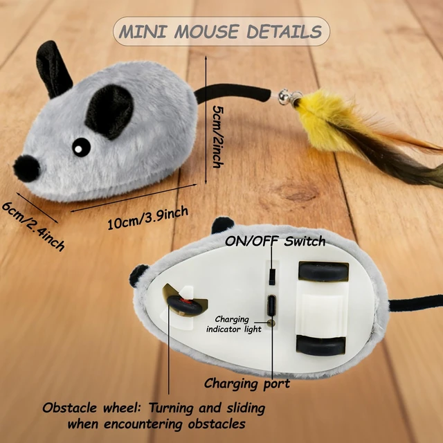 Alt view image 6 of 7 - Interactive Mouse Cat Toy, Automatic Moving Fake Rat Mouse Cat Toy, Realistic Rechargeable Dog Mouse Toy with Sound & Feather & Bell, Prank Joke Scary Trick Rats for Cats Dogs