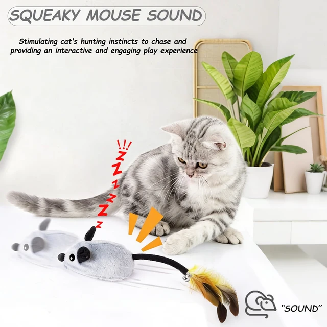 Alt view image 3 of 7 - Interactive Mouse Cat Toy, Automatic Moving Fake Rat Mouse Cat Toy, Realistic Rechargeable Dog Mouse Toy with Sound & Feather & Bell, Prank Joke Scary Trick Rats for Cats Dogs