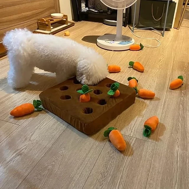 Alt view image 5 of 7 - Carrot Dog Toy, Snuffle Mat for Dogs, Dog Puzzle Toy, 2 in 1 Non-Slip Nosework Feed Games, Pet Stress Relief with 12 Carrots