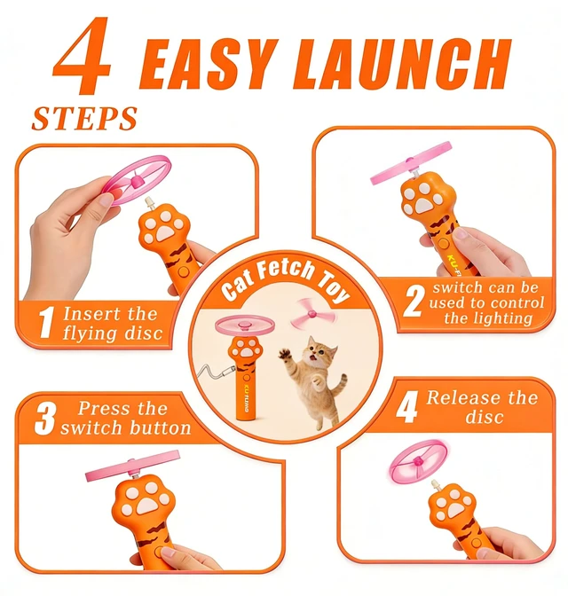 Alt view image 2 of 7 - Cat Fetch Toy Launcher,Interactive Cat Toy Rechargeable with 10 Flying Disc | Cat Toys for Indoor Cats,Flying Cat Toy Disc Launcher for Kitten Dog Playing,Hunting Tracking Toys for Outdoor Indoor