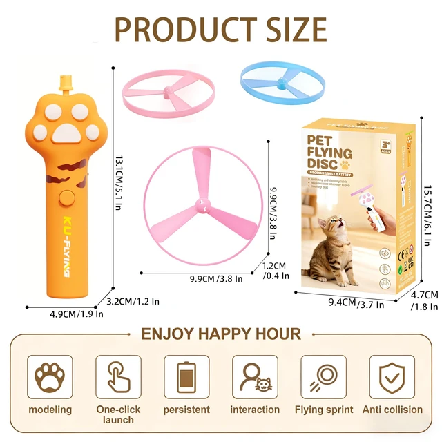 Alt view image 5 of 7 - Cat Fetch Toy Launcher,Interactive Cat Toy Rechargeable with 10 Flying Disc | Cat Toys for Indoor Cats,Flying Cat Toy Disc Launcher for Kitten Dog Playing,Hunting Tracking Toys for Outdoor Indoor