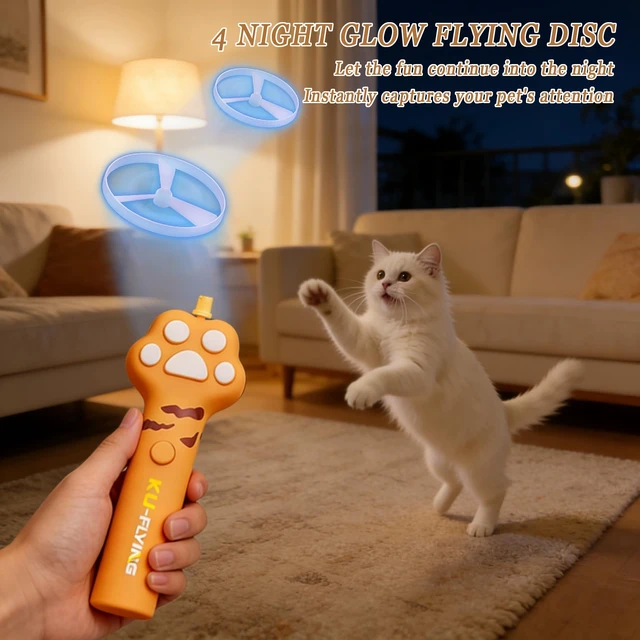 Alt view image 4 of 7 - Cat Fetch Toy Launcher,Interactive Cat Toy Rechargeable with 10 Flying Disc | Cat Toys for Indoor Cats,Flying Cat Toy Disc Launcher for Kitten Dog Playing,Hunting Tracking Toys for Outdoor Indoor