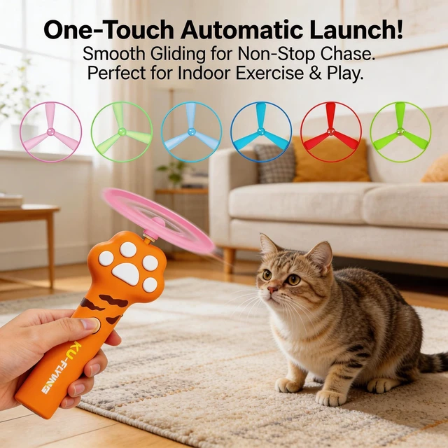 Alt view image 7 of 7 - Cat Fetch Toy Launcher,Interactive Cat Toy Rechargeable with 10 Flying Disc | Cat Toys for Indoor Cats,Flying Cat Toy Disc Launcher for Kitten Dog Playing,Hunting Tracking Toys for Outdoor Indoor