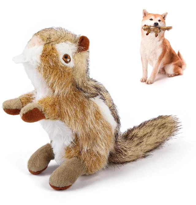 Main image of Squirrel Squeaky Doy Toy, Squirrel Dog Toy for Small Medium Breed, Puppy Fetch Toy with Squeaker, Plush Chew Dog Toy, 5.9 x 4.3 x 2.8 inches, Classic-Chipmunk S