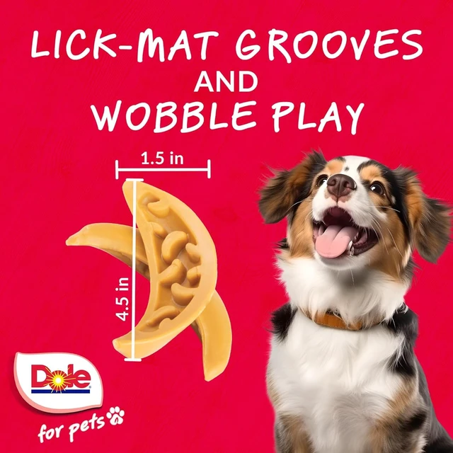 Alt view image 3 of 7 - Lasting Dog Chew, Banana Flavor, Plant Based, 8 oz Bags, 6 Pack | Real fruit chew for medium and large breeds; wobble play and lick-mat grooves; no wheat, corn, soy or artificial ingredients