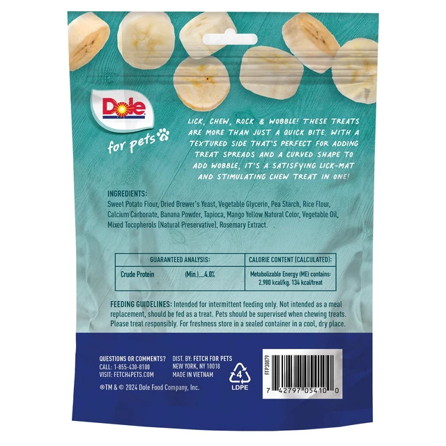 Alt view image 7 of 7 - Lasting Dog Chew, Banana Flavor, Plant Based, 8 oz Bags, 6 Pack | Real fruit chew for medium and large breeds; wobble play and lick-mat grooves; no wheat, corn, soy or artificial ingredients